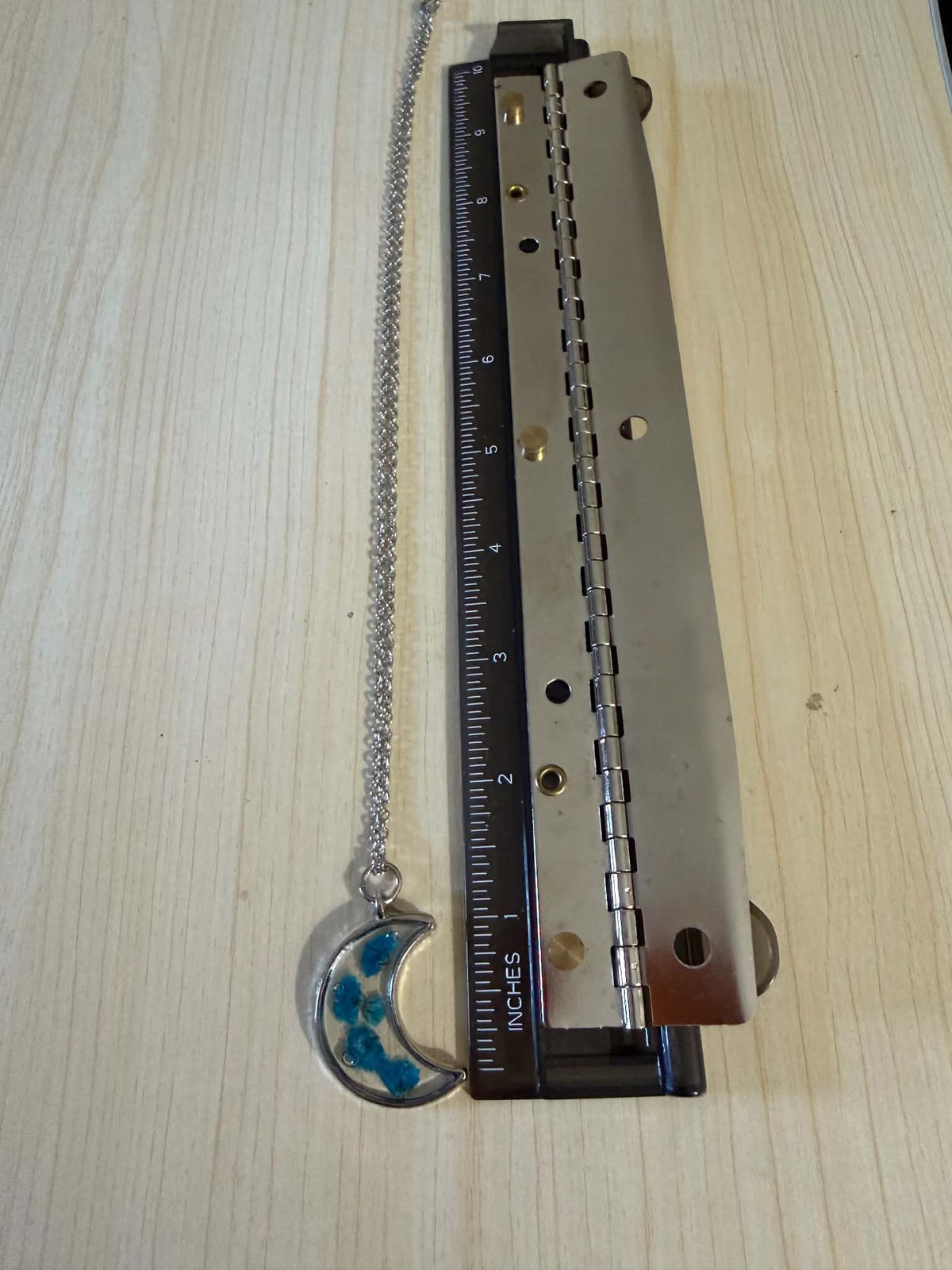 Forget-Me-Not Crescent Moon Pendant Necklace