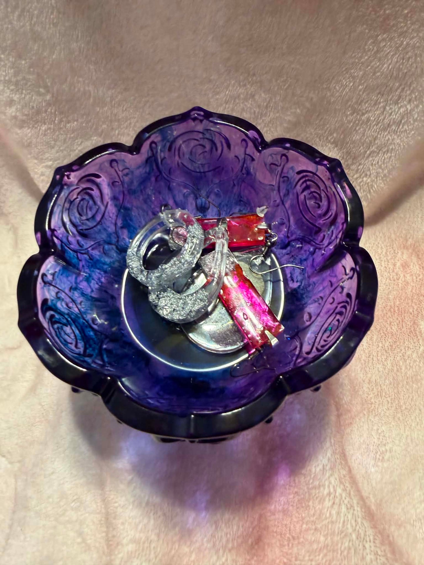 Purple & Blue Rose Lotus Resin Trinket Bowl