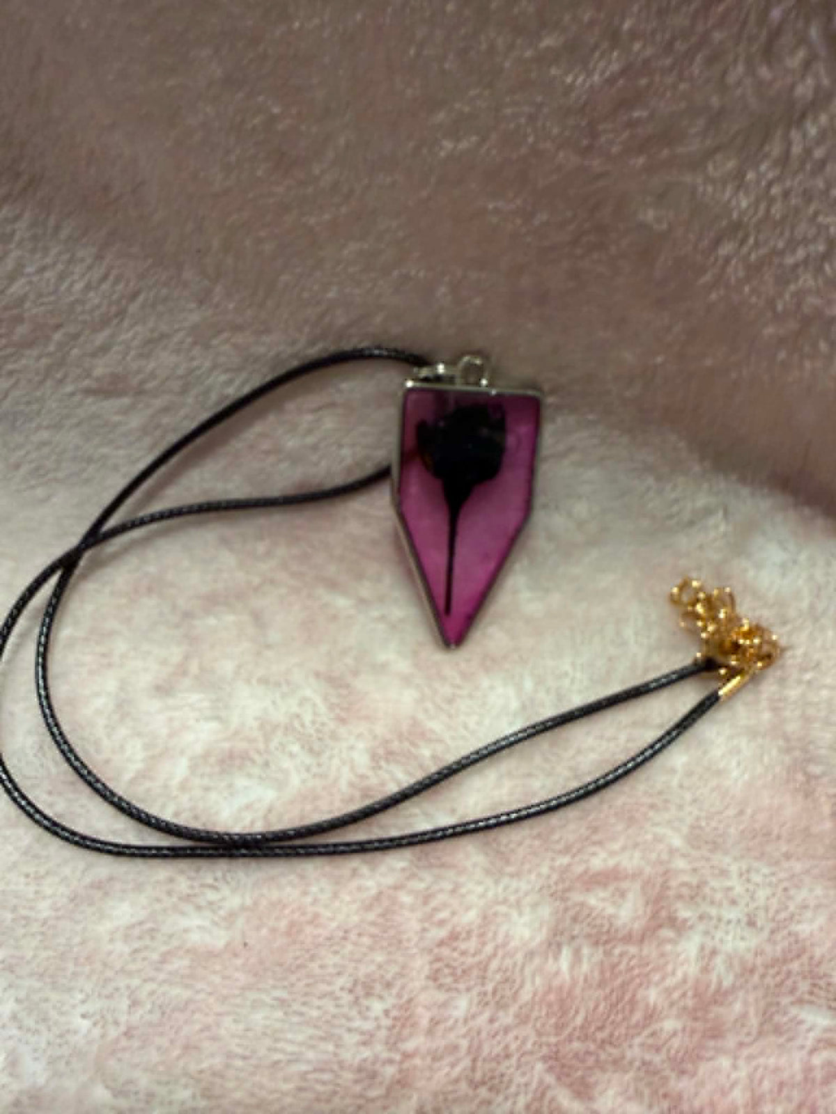 Magenta & Black Rose Blossom Shield Necklace