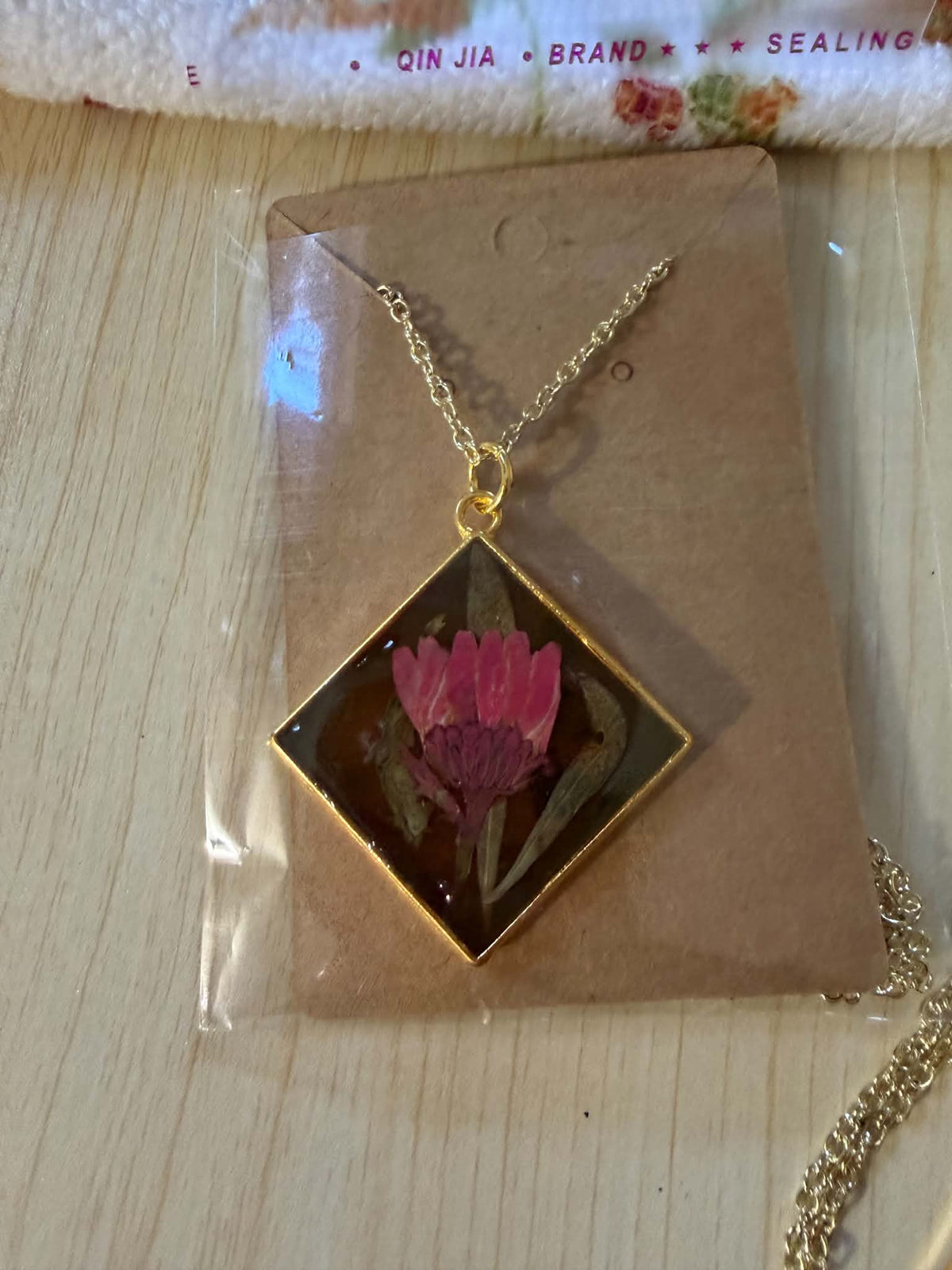 Pink Globe Amaranth Diamond Resin Necklace