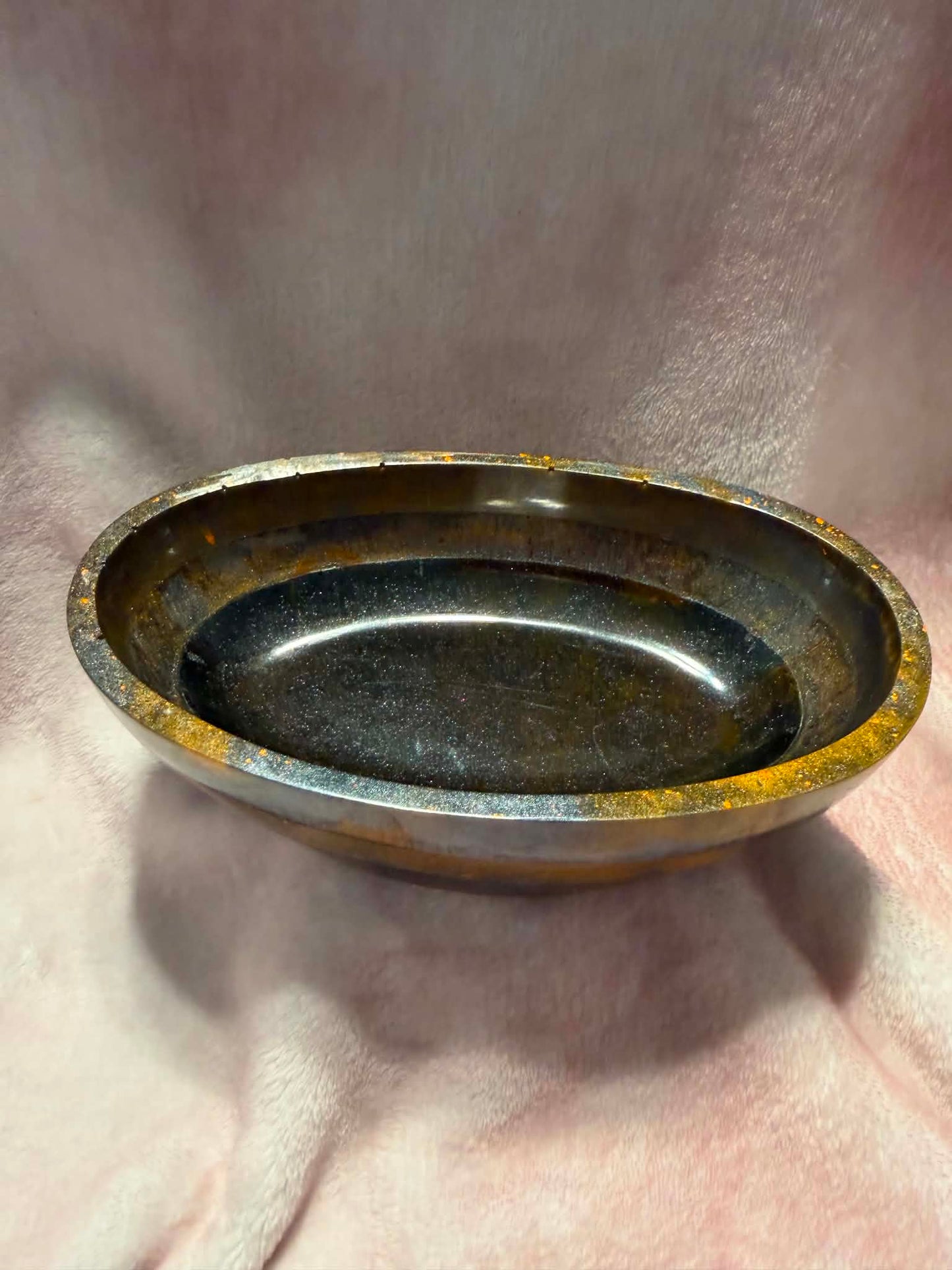 Amber & Black Swirl Resin Decorative Bowl