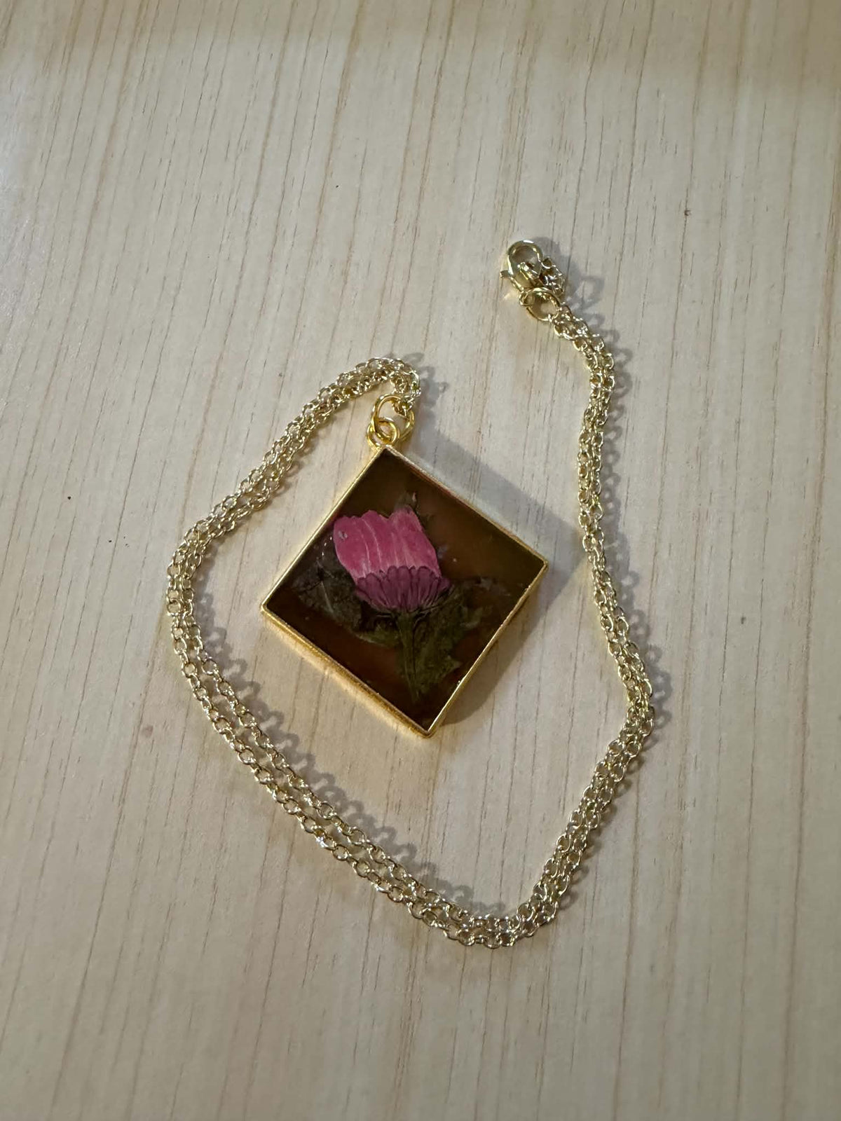 Pink Globe Amaranth Diamond Resin Necklace