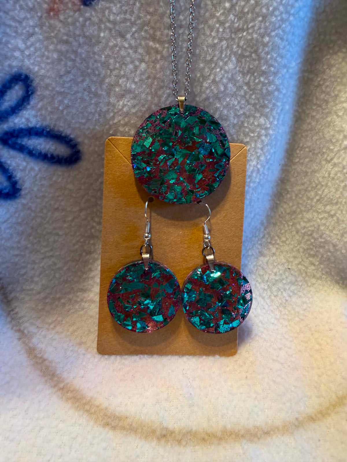 Teal & Pink Mosaic Resin Jewelry Set