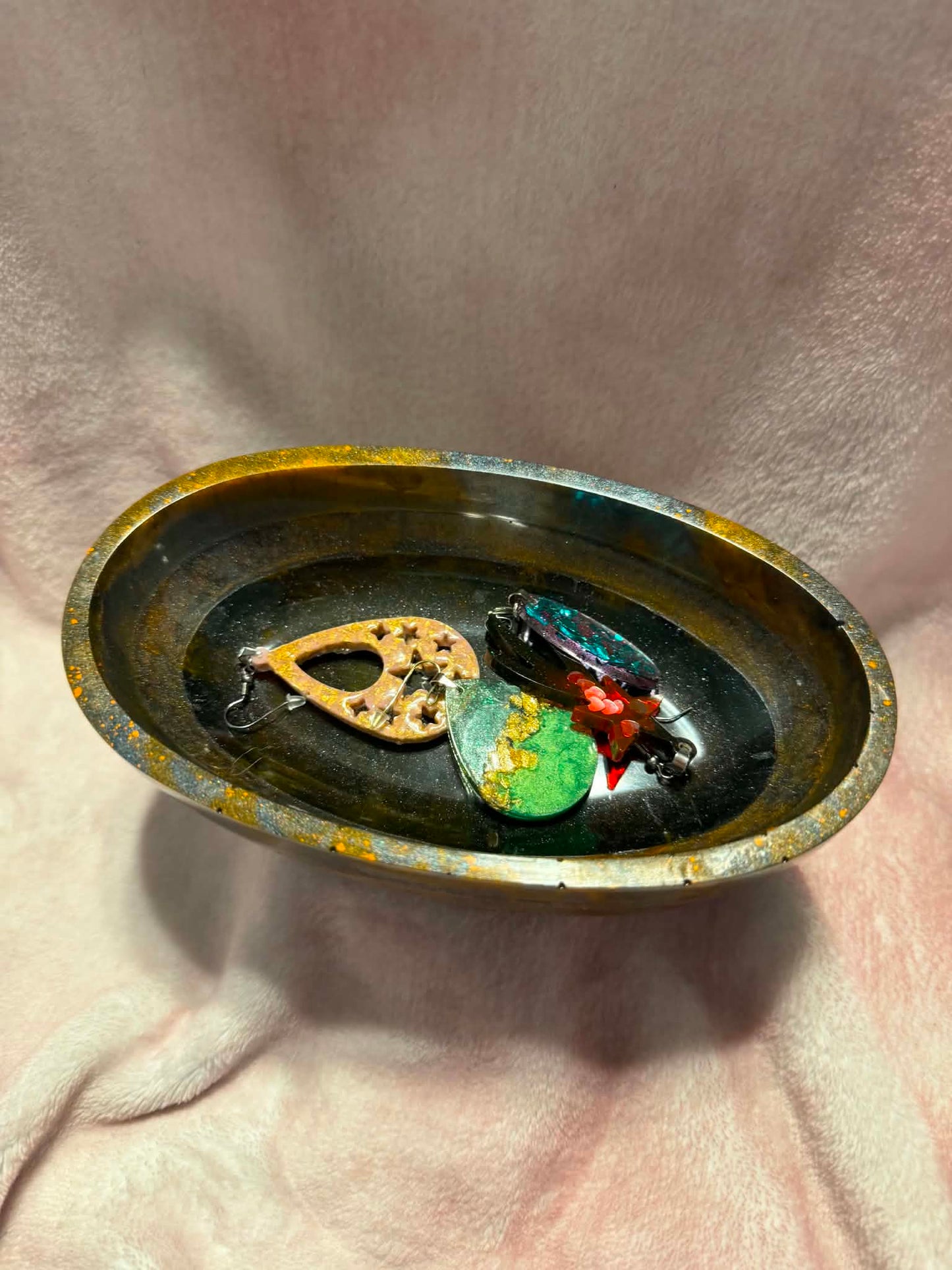 Amber & Black Swirl Resin Decorative Bowl