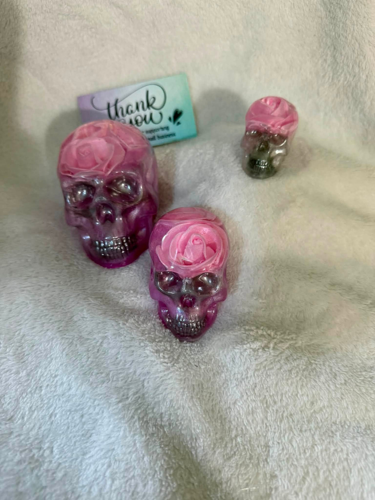 Pink Roses & Pink-Purple Resin Skulls (Set of 3)