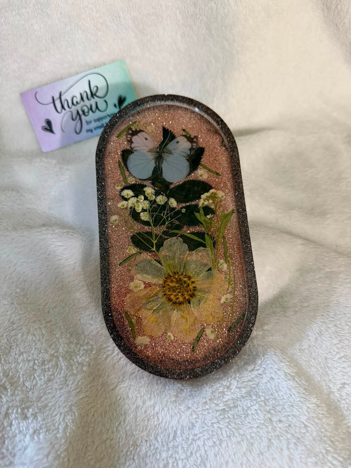 Black & White Butterfly Botanical Trinket Tray
