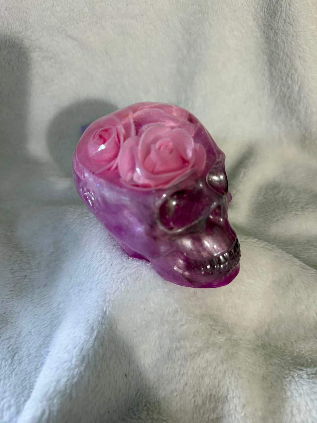 Pink Roses & Pink-Purple Resin Skulls (Set of 3)