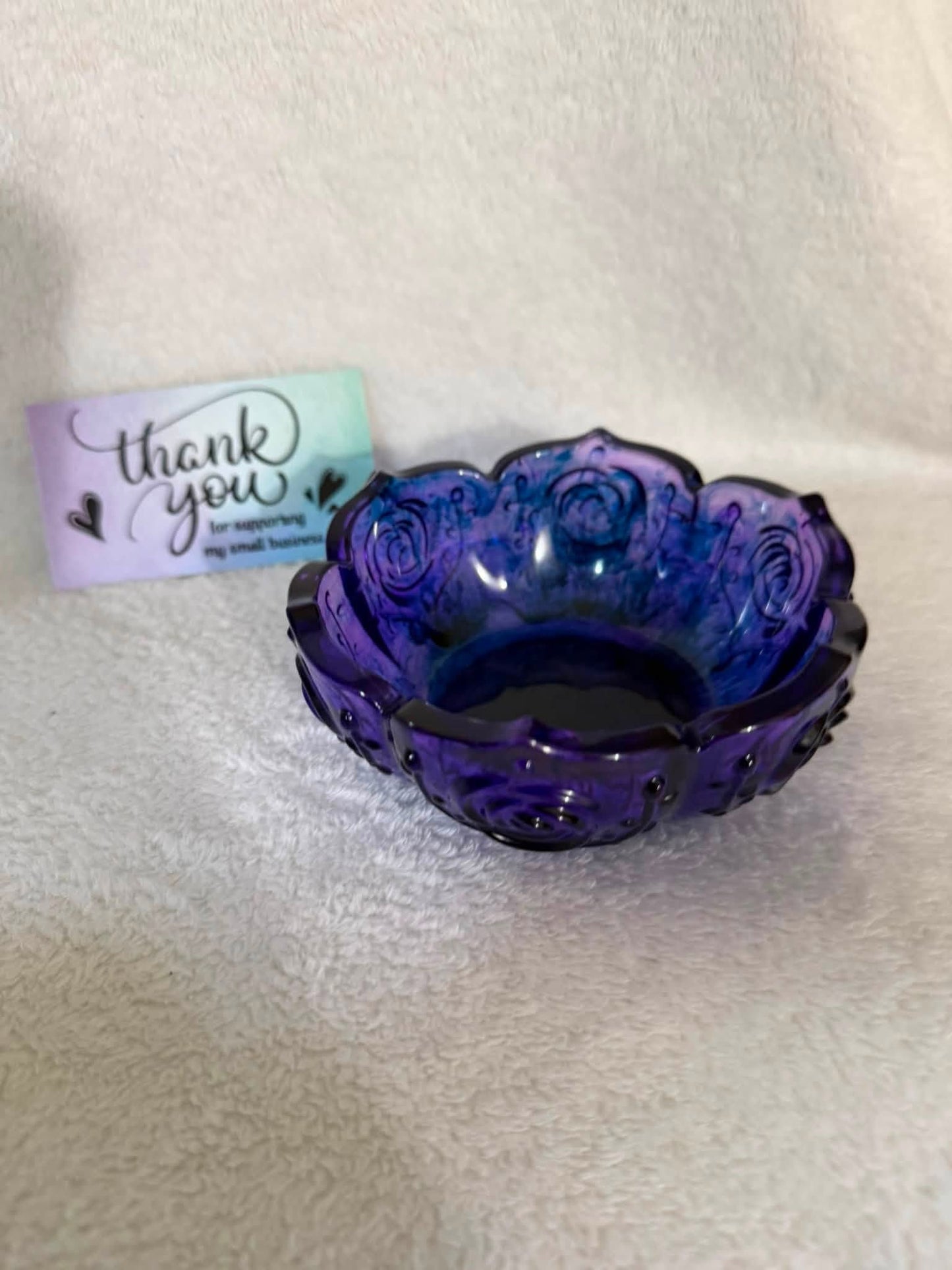 Purple & Blue Rose Lotus Resin Trinket Bowl