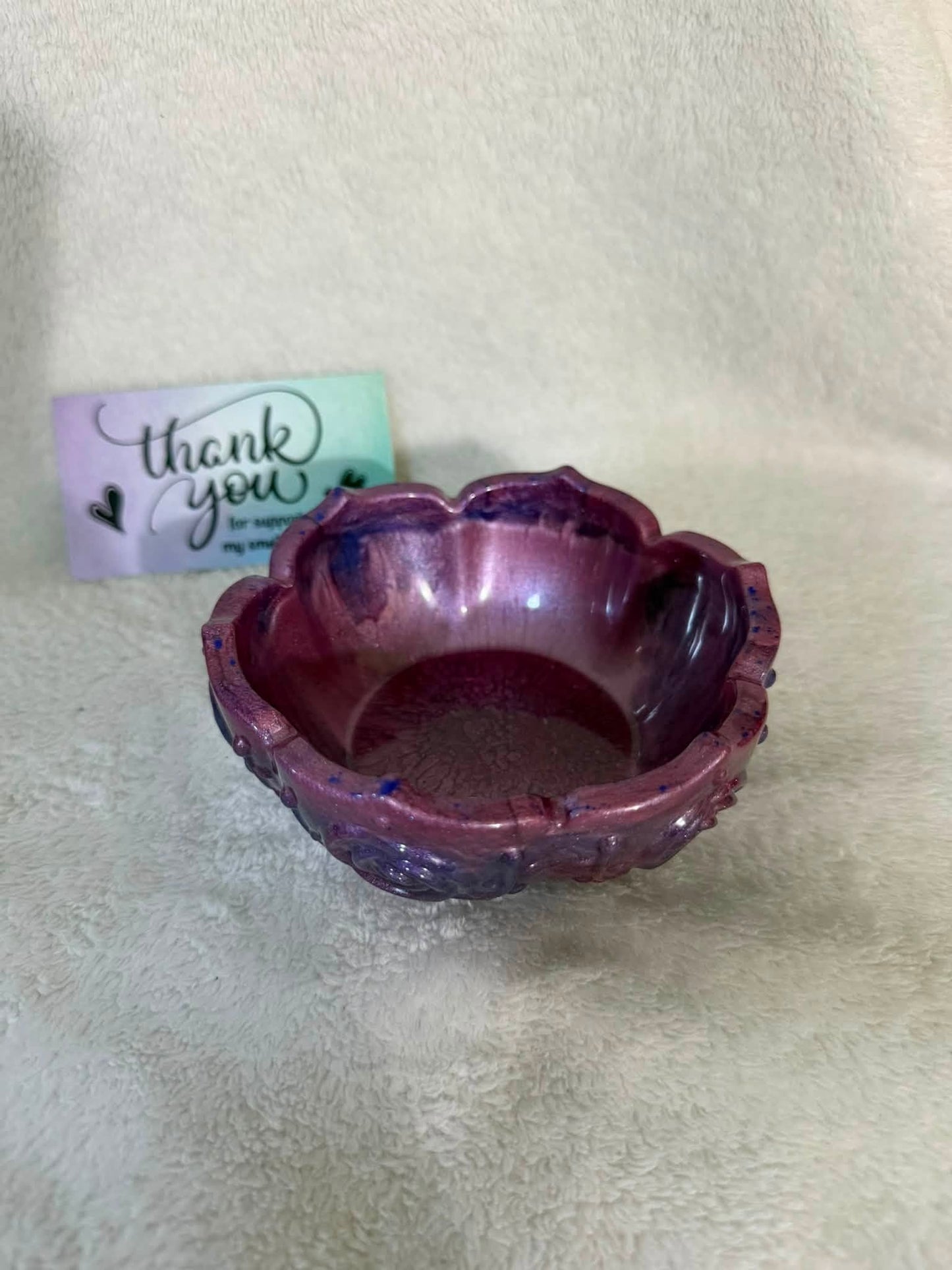 Pink & Purple Rose Lotus Resin Trinket Bowl