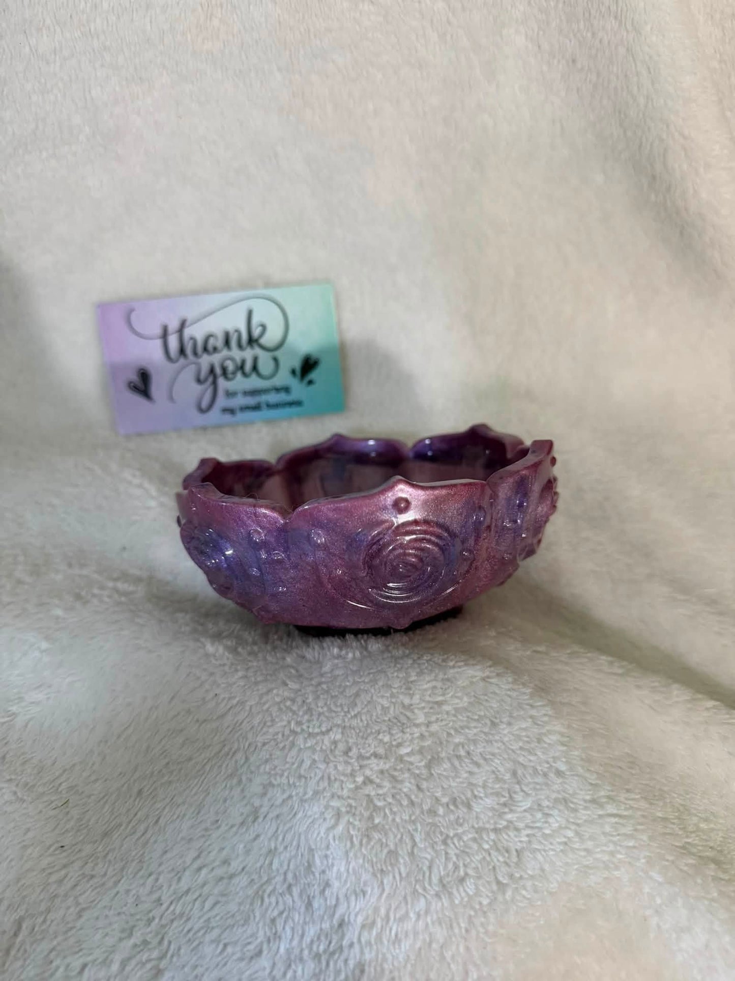 Pink & Purple Rose Lotus Resin Trinket Bowl