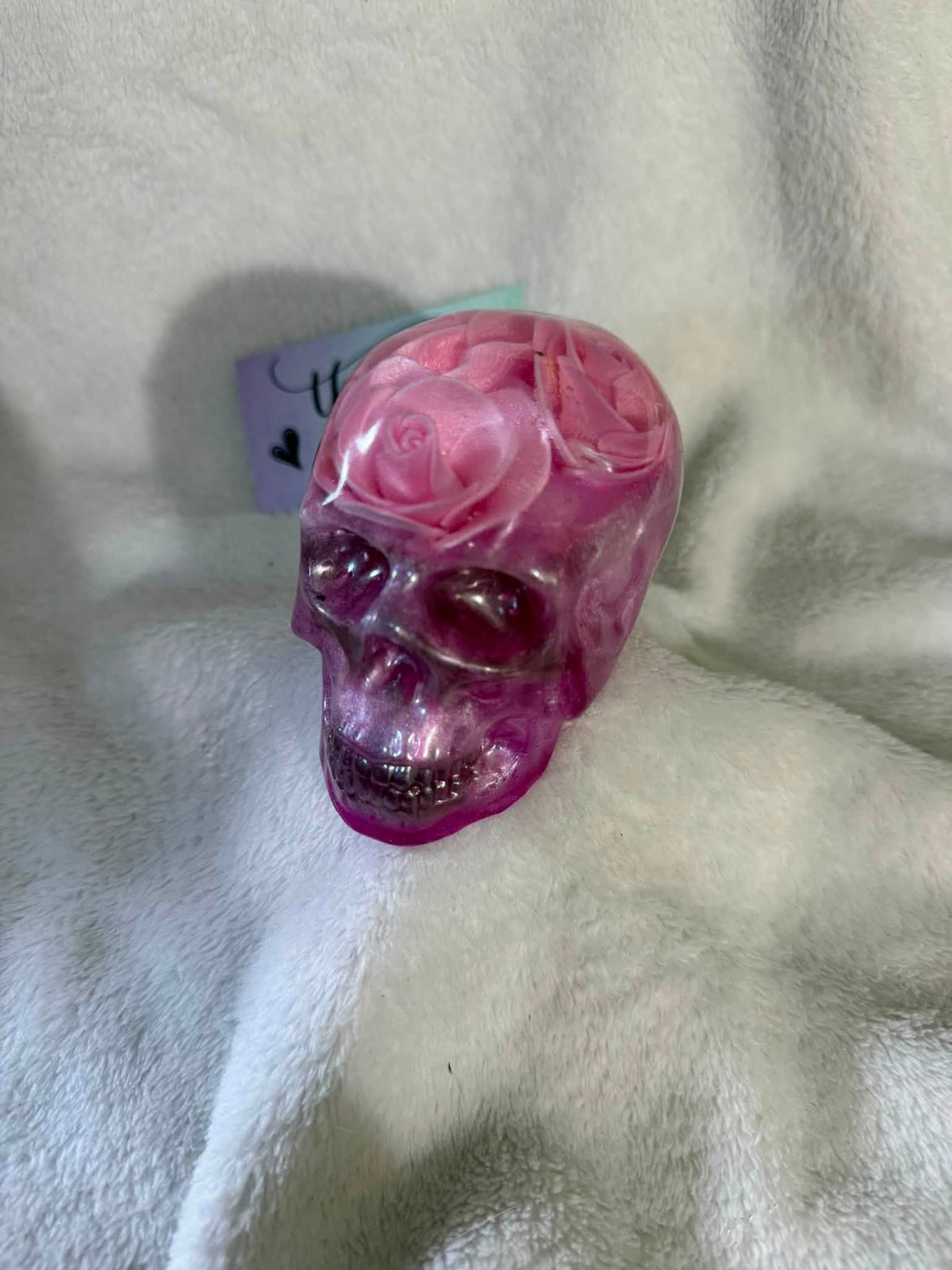Pink Roses & Pink-Purple Resin Skulls (Set of 3)