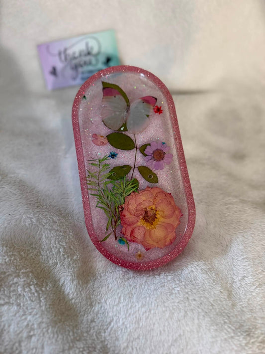 Pink & White Butterfly Floral Trinket Tray