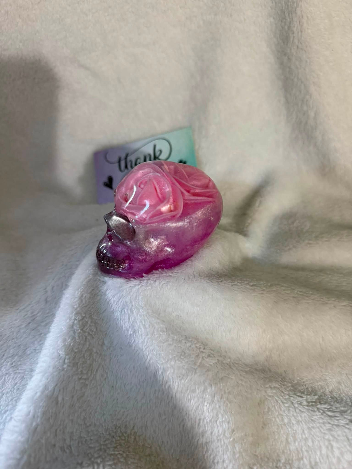 Pink Roses & Pink-Purple Resin Skulls (Set of 3)