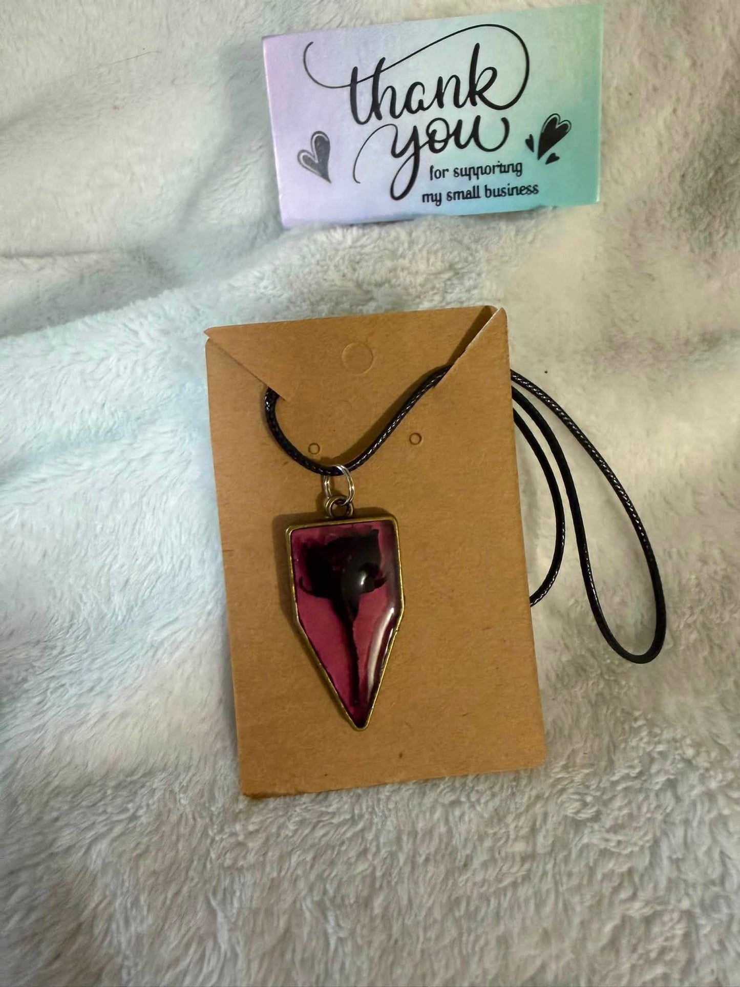 Magenta & Black Rose Blossom Shield Necklace