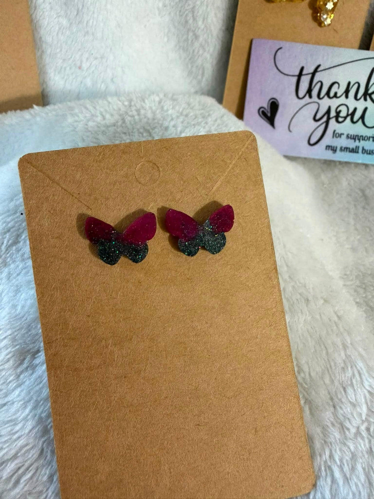 Black & Burgundy Butterfly Stud Earrings