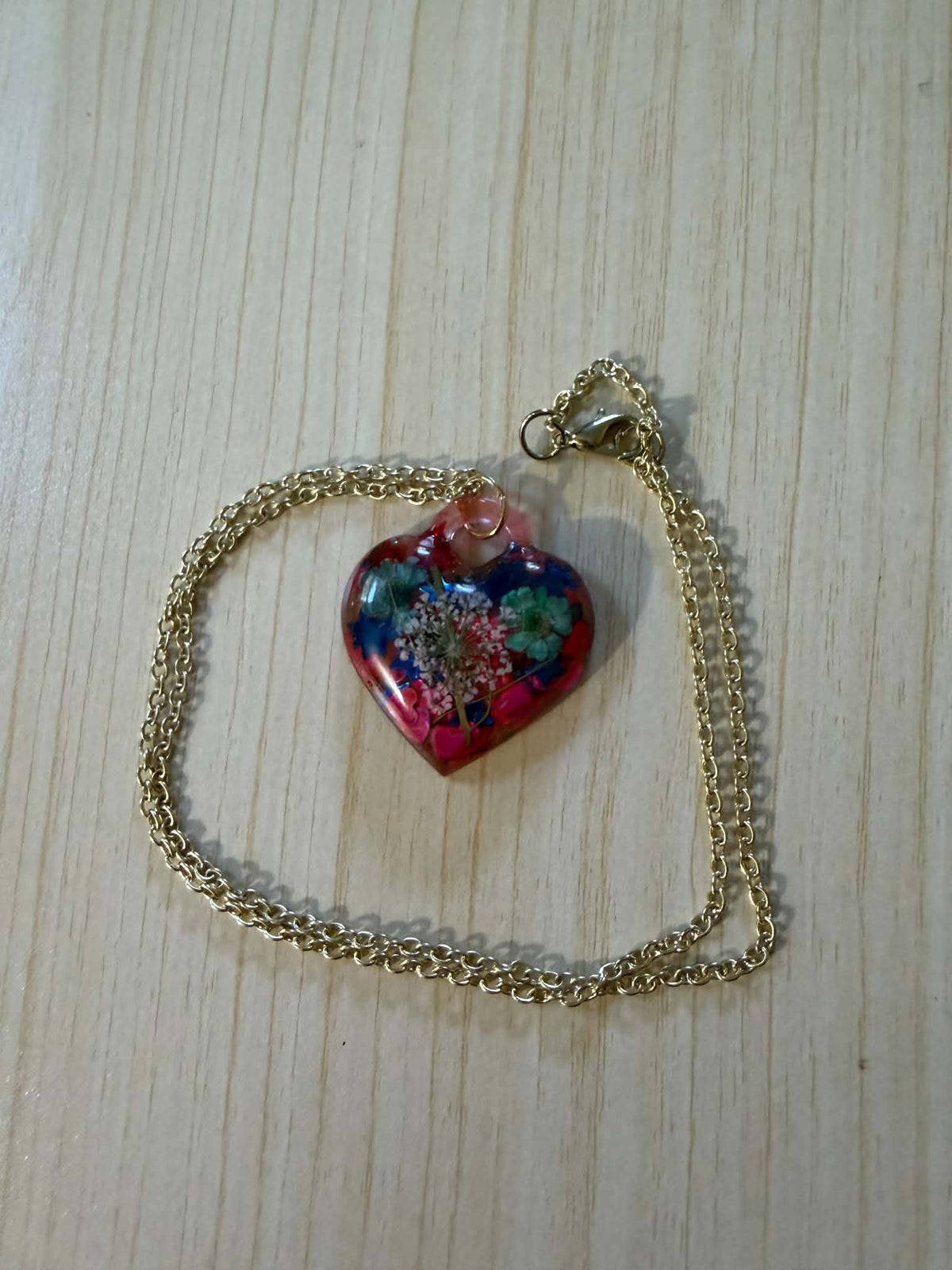 Dark Floral Heart Resin Pendant Necklace