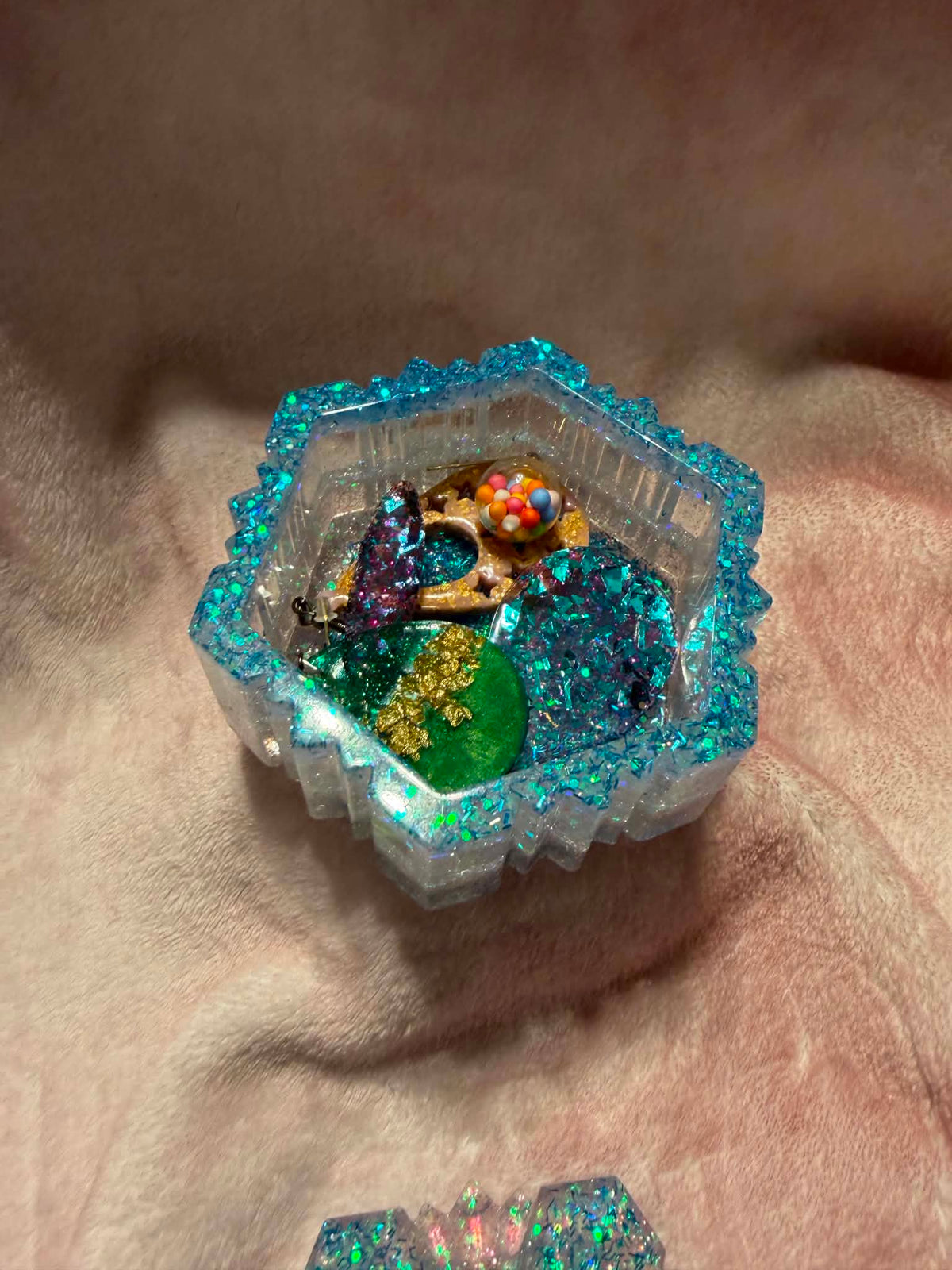 Turquoise & Blue Snowflake Resin Jewelry Box