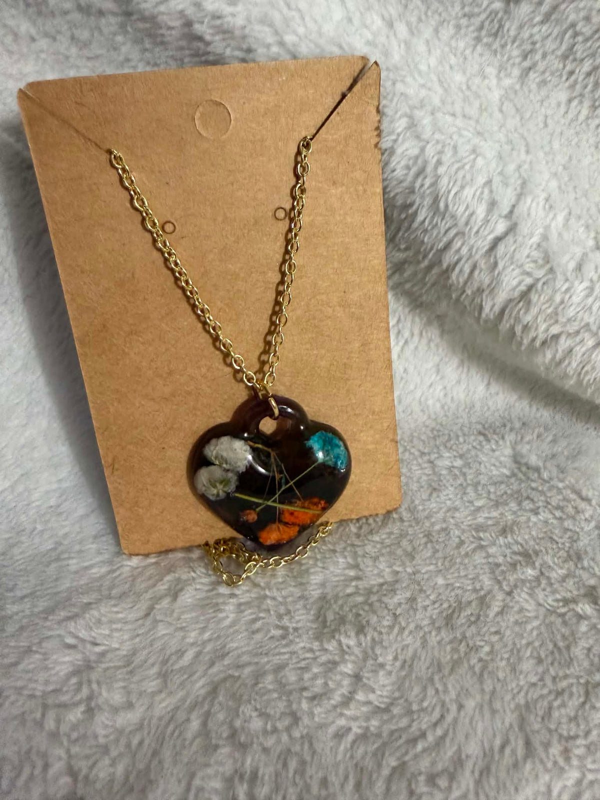 Dark Floral Heart Resin Pendant Necklace