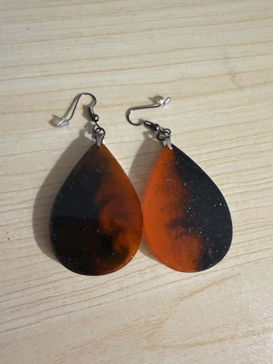 Halloween Orange & Black Swirl Teardrop Earrings