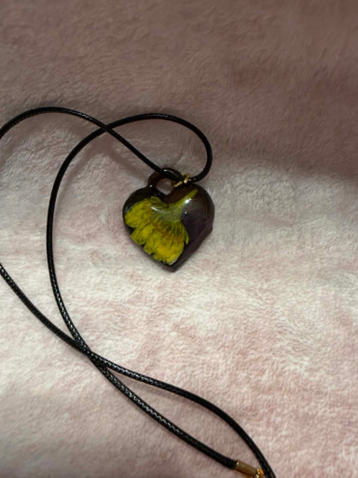 Preserved Ginkgo Leaf Heart Pendant Necklace