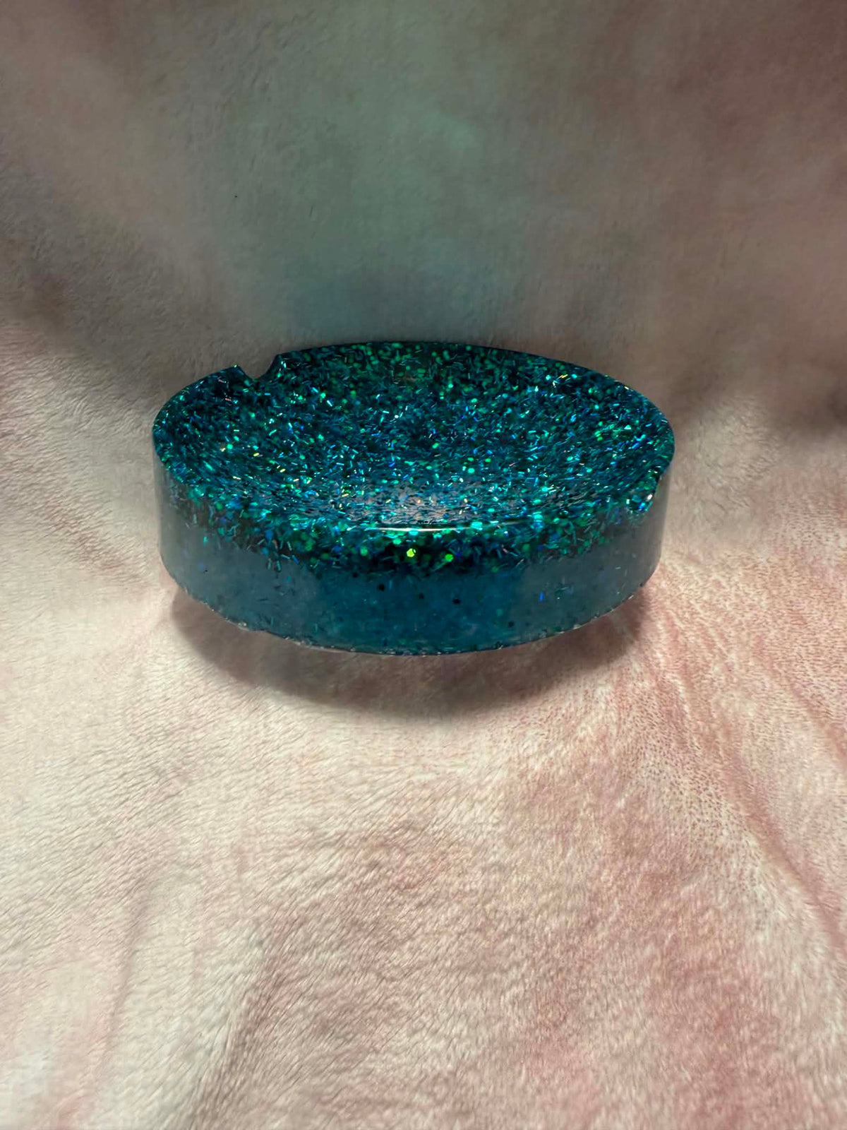 Green & Teal Chunky Glitter Round Ashtray