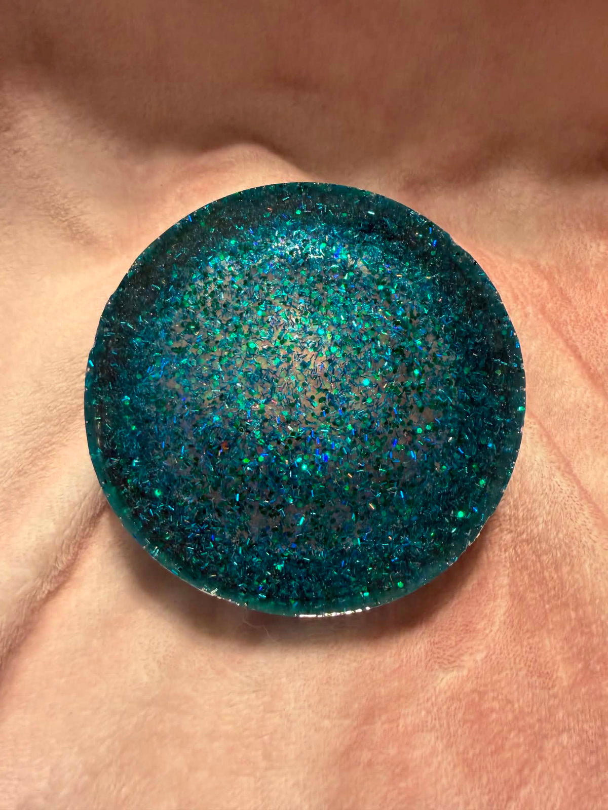 Green & Teal Chunky Glitter Round Ashtray