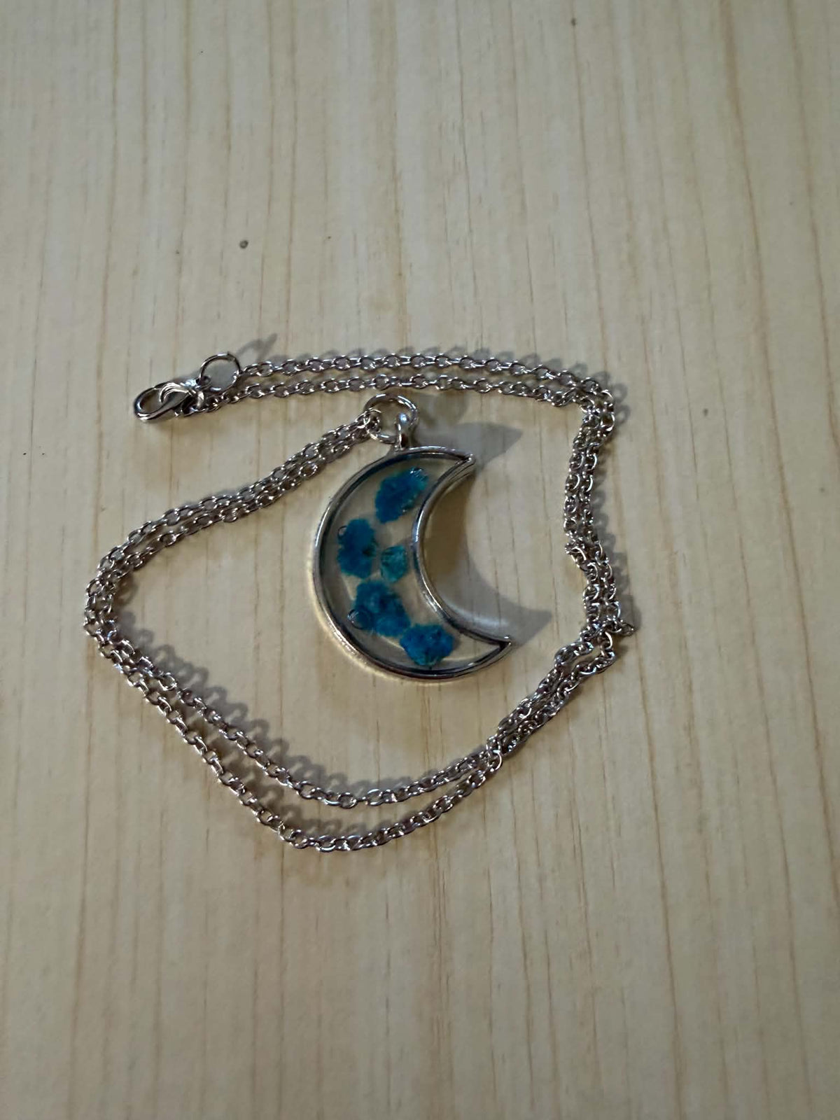 Forget-Me-Not Crescent Moon Pendant Necklace