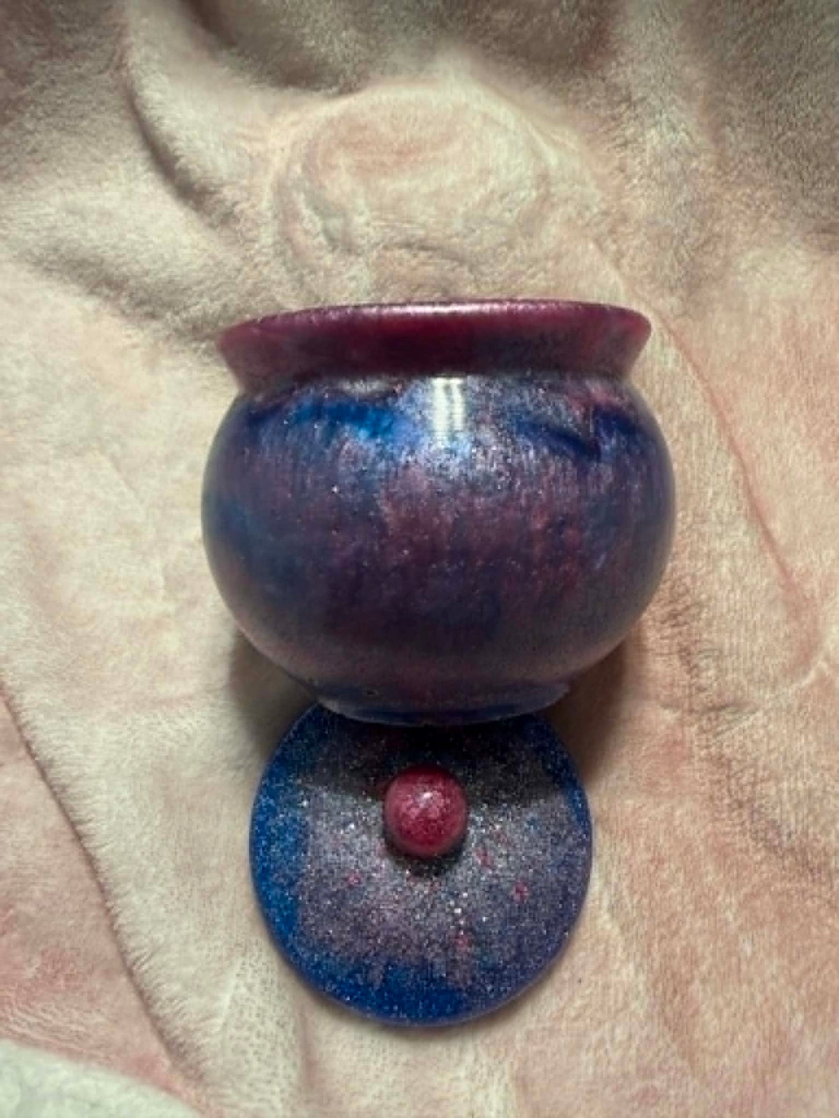 Galaxy Blue & Pink Cauldron Trinket Jar with Lid