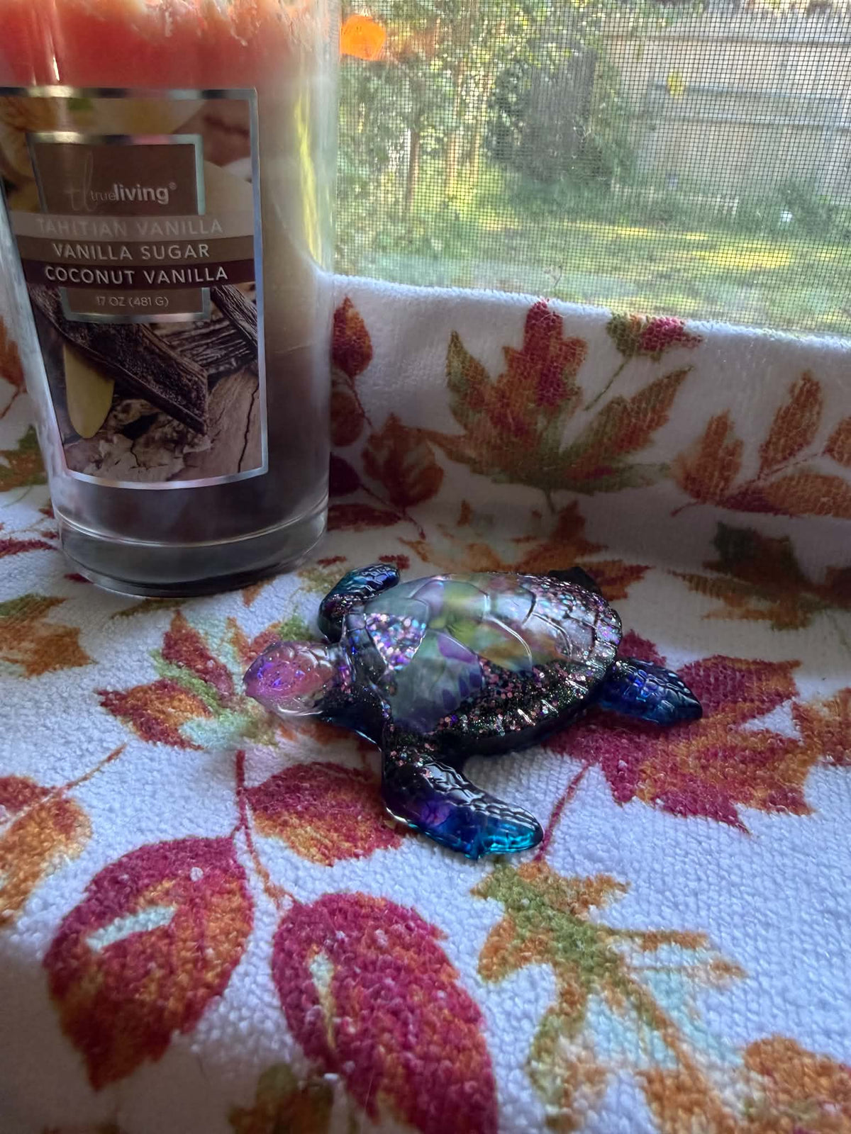 Sea Turtle Resin Figurine with Butterfly