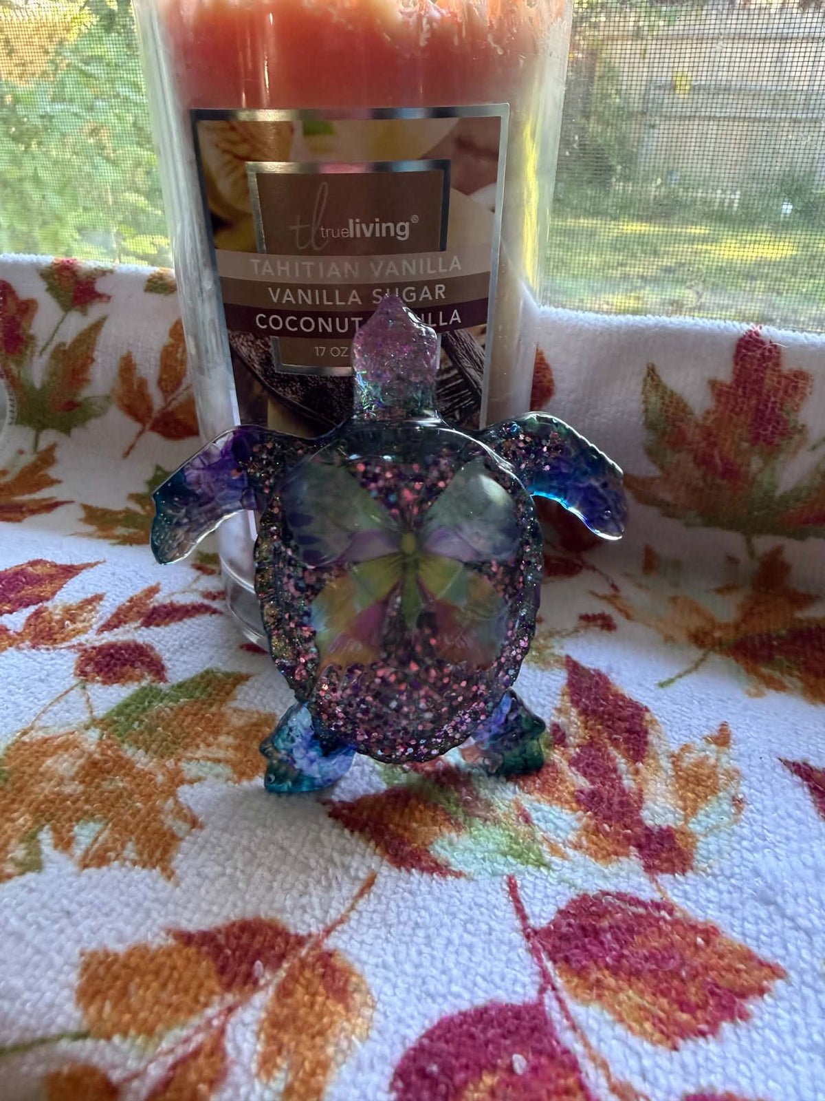 Sea Turtle Resin Figurine with Butterfly
