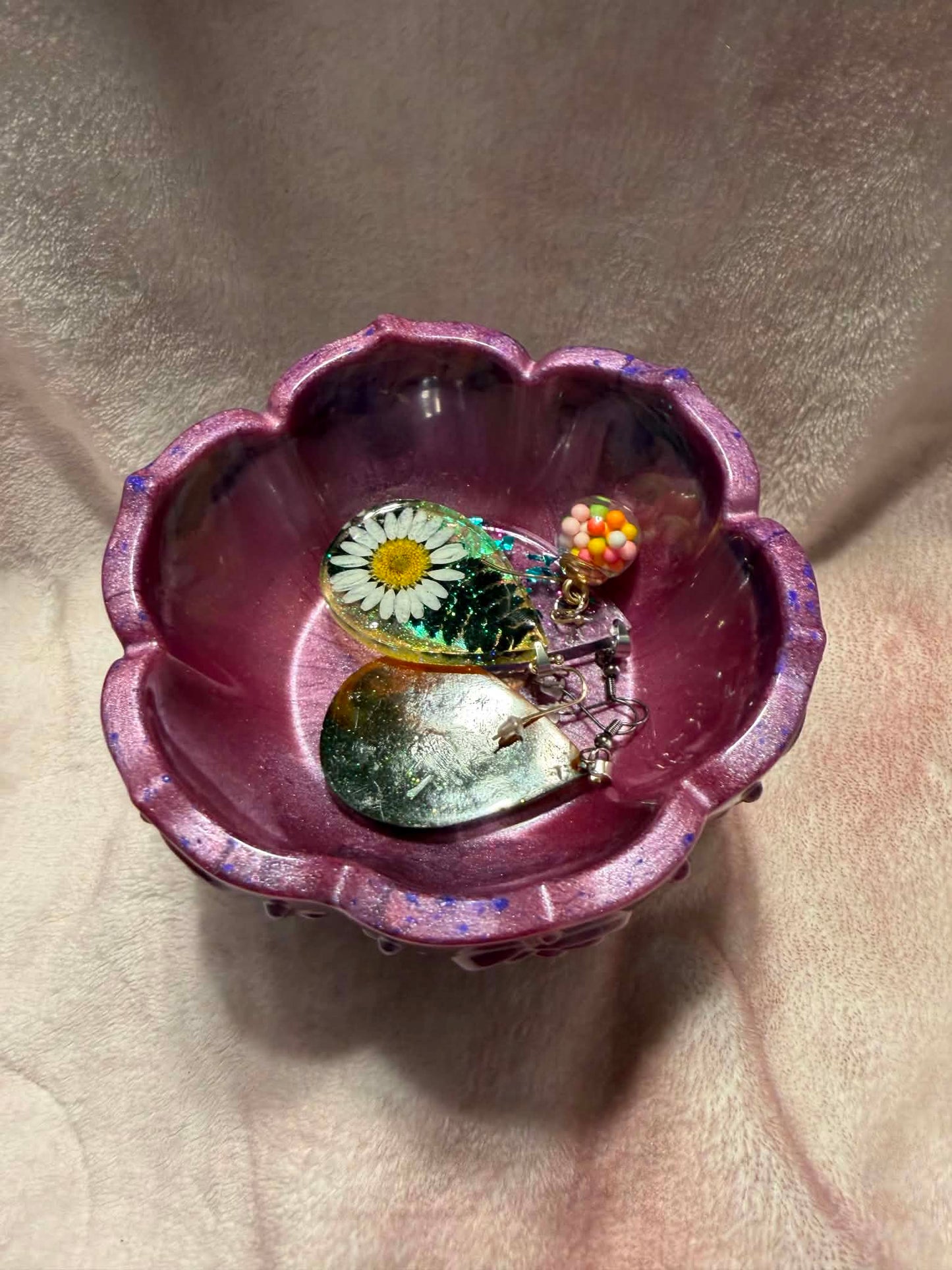 Pink & Purple Rose Lotus Resin Trinket Bowl
