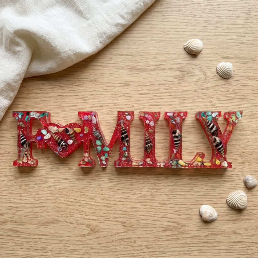 Seashell Family Sign - Red Resin Coastal Decor – Crescent Moon Creations