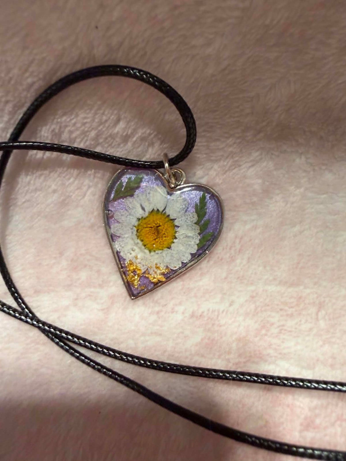 Lavender Daisy Heart Pendant Necklace