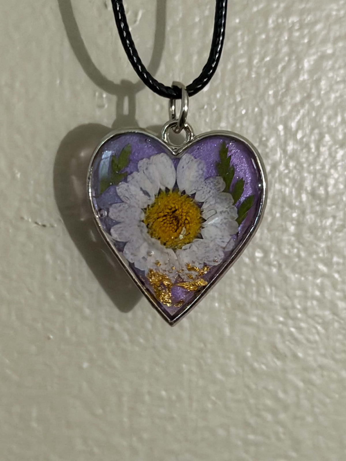 Lavender Daisy Heart Pendant Necklace