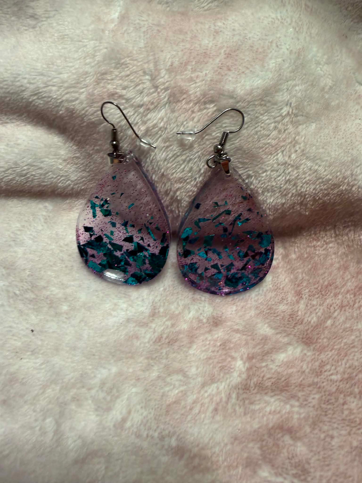 Pink, Purple & Blue Confetti Teardrop Resin Dangle Earrings