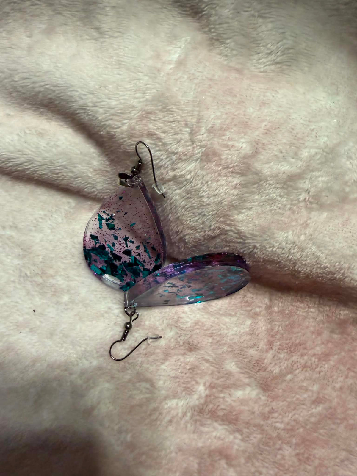 Pink, Purple & Blue Confetti Teardrop Resin Dangle Earrings