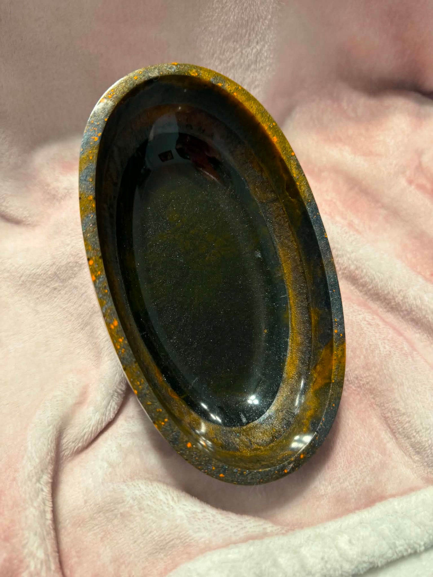 Amber & Black Swirl Resin Decorative Bowl