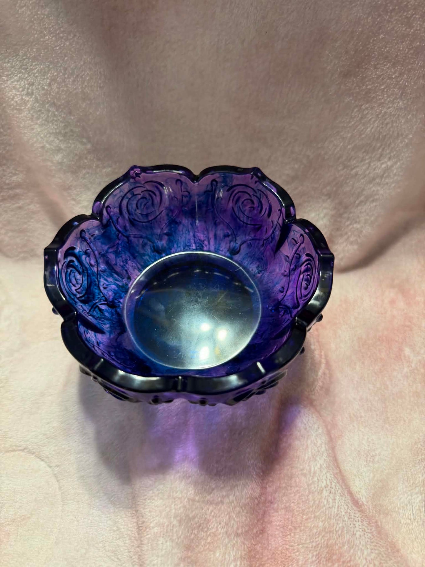 Purple & Blue Rose Lotus Resin Trinket Bowl