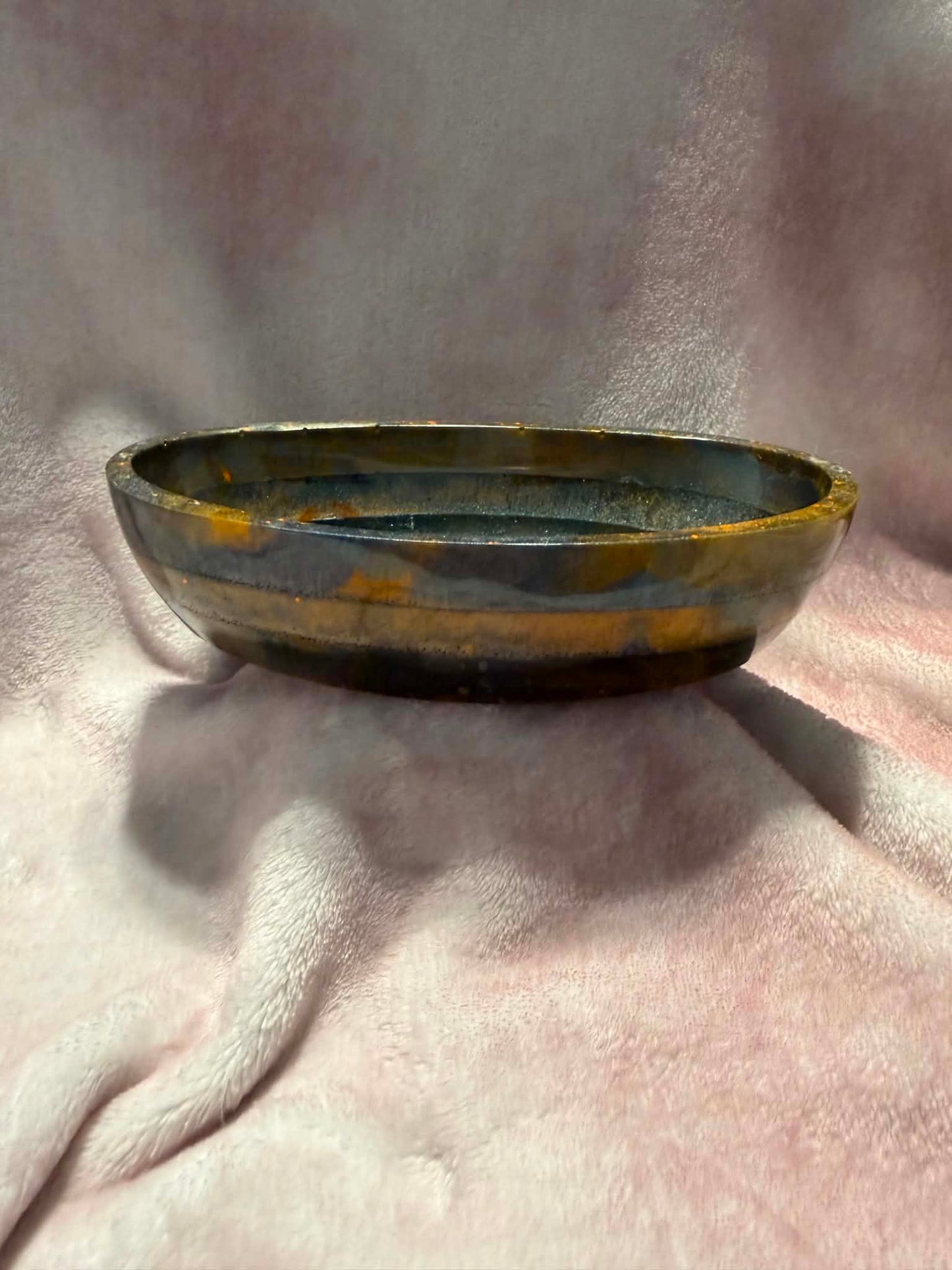 Amber & Black Swirl Resin Decorative Bowl