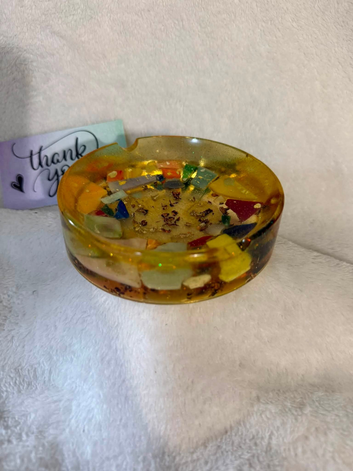 Amber Mosaic Glass Shard Resin Ashtray