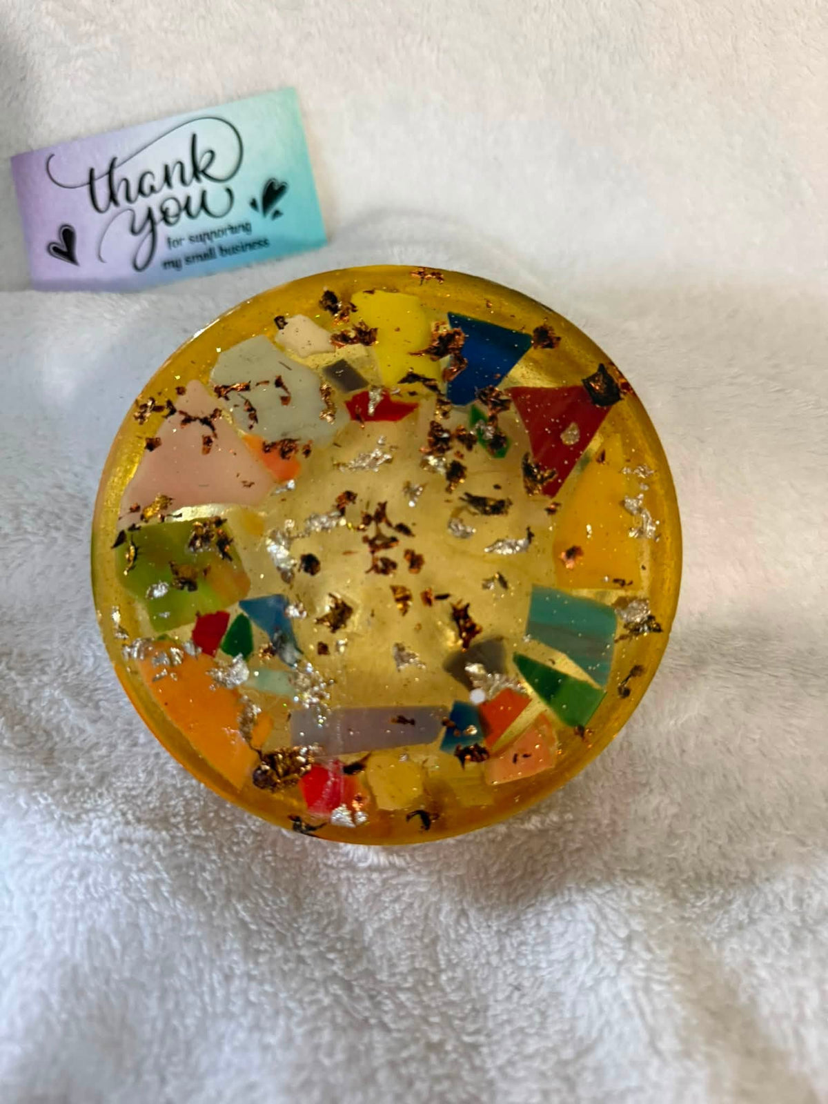 Amber Mosaic Glass Shard Resin Ashtray