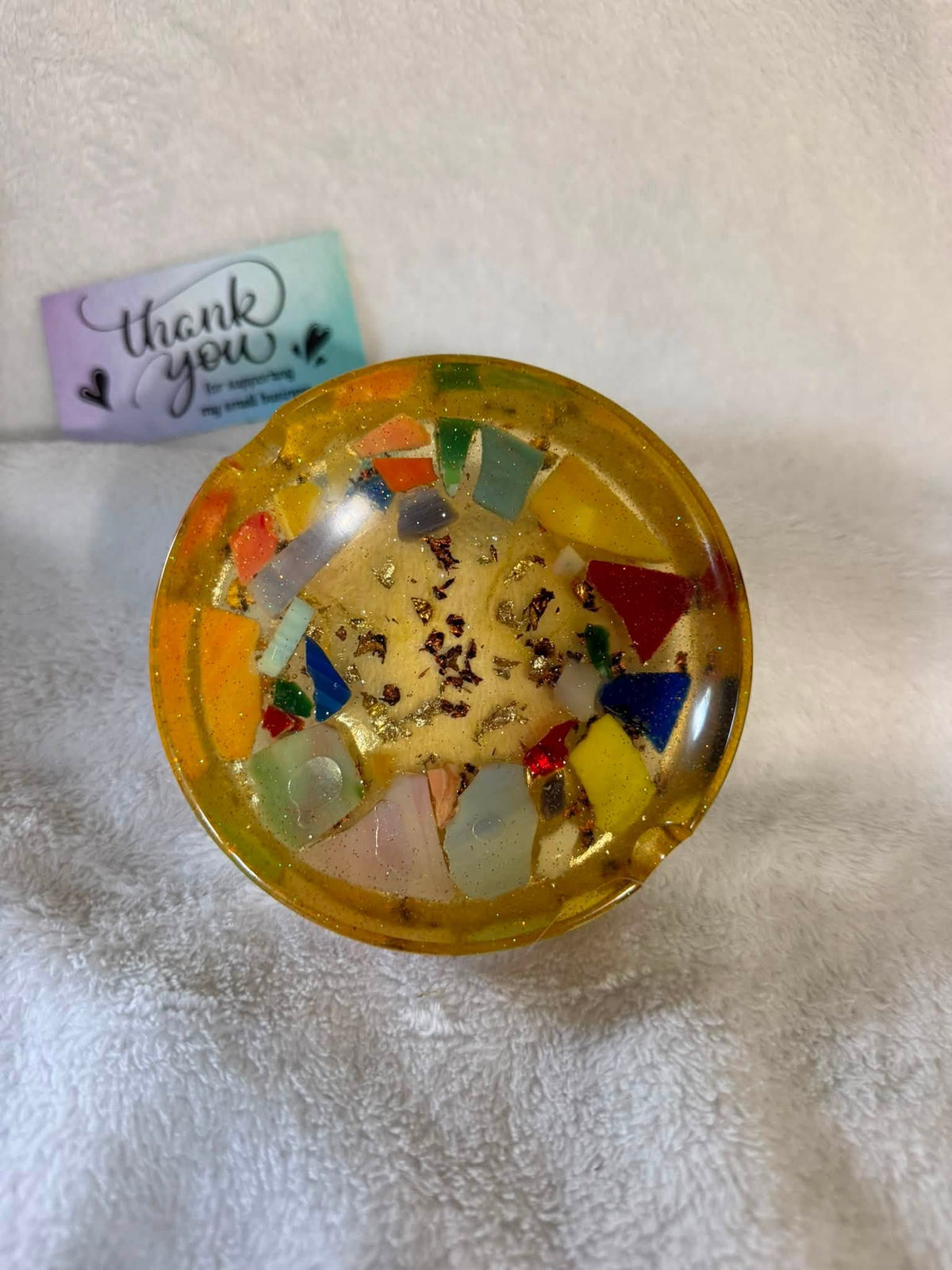 Amber Mosaic Glass Shard Resin Ashtray