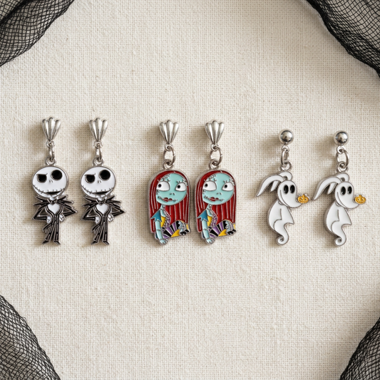 Jack, Sally, and Zero earring pairs together