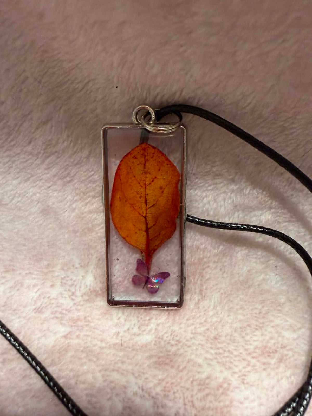 Cotinus & Purple Butterfly Pendant Necklace