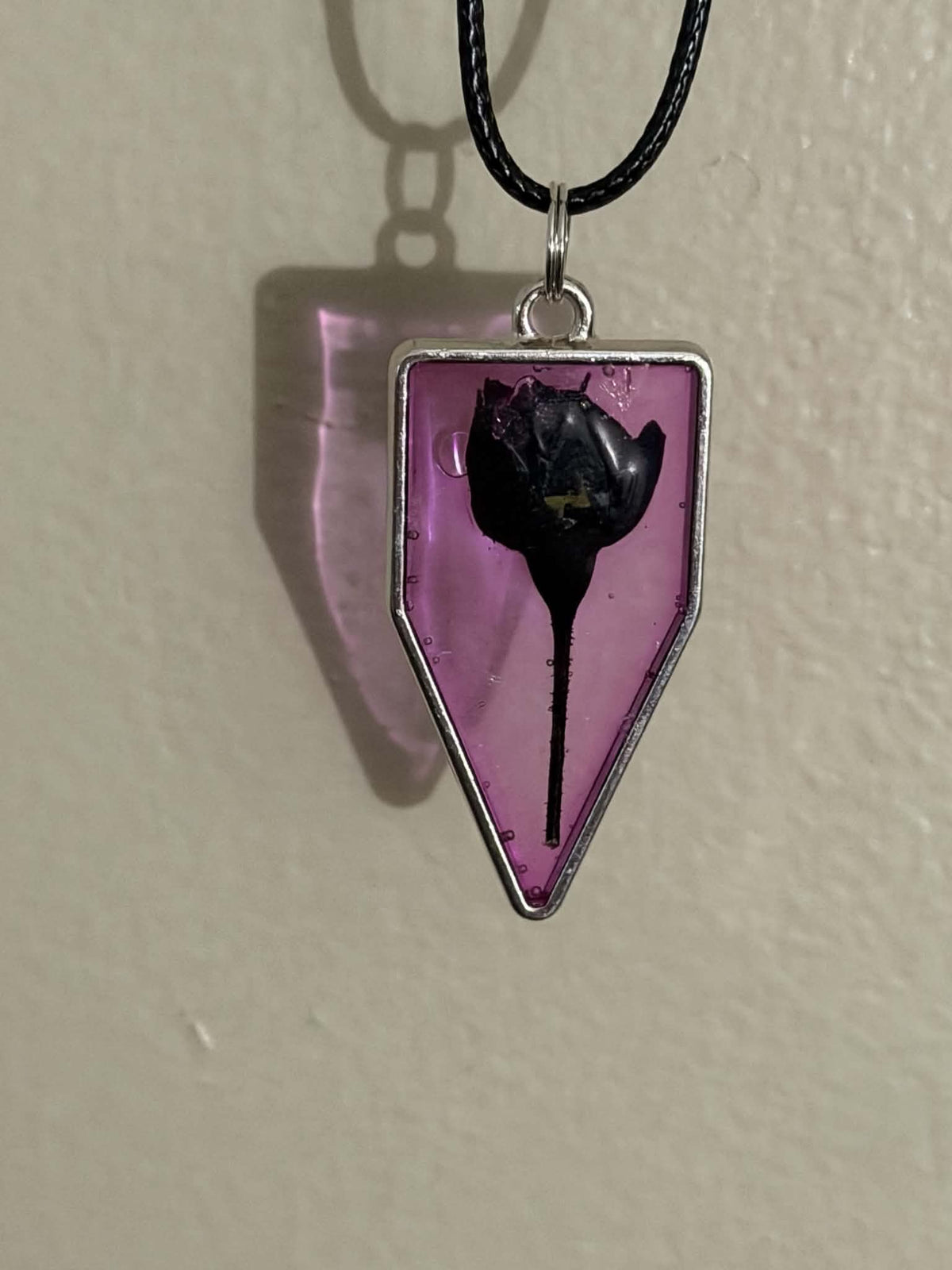 Magenta & Black Rose Blossom Shield Necklace