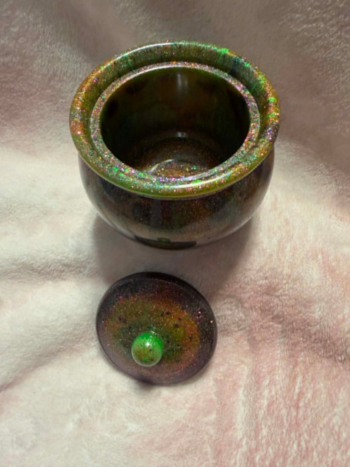 Colorful Swirl Cauldron Trinket Jar with Lid
