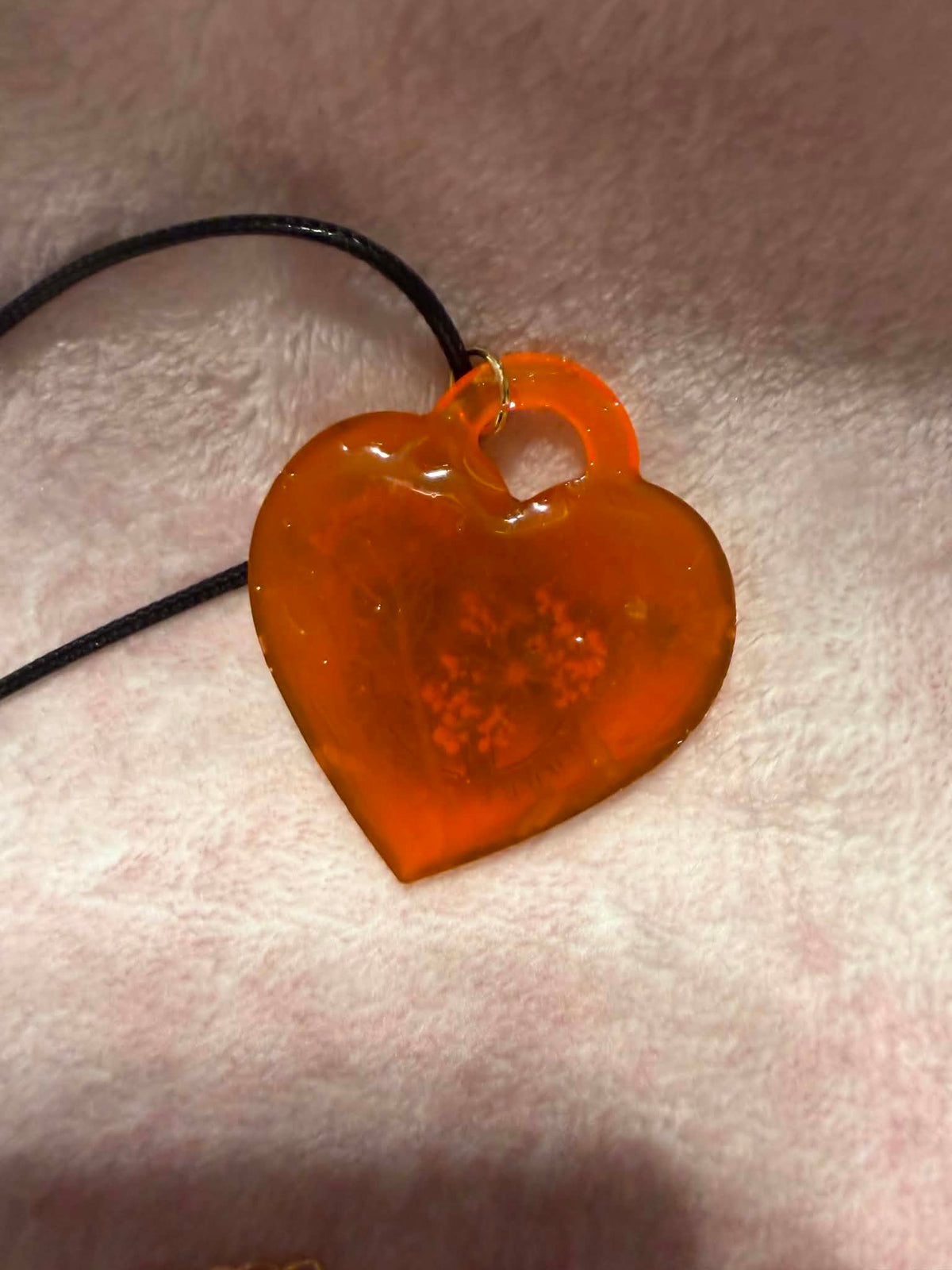 Steampunk Orange Heart Resin Pendant Necklace