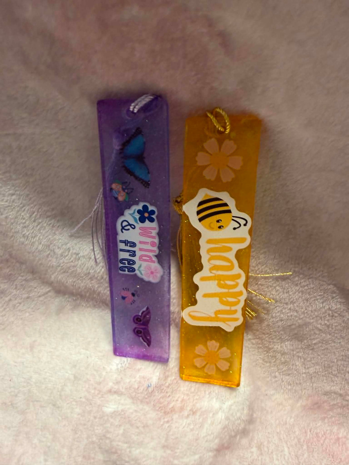 🐝 Bee Happy and Wild & Free Butterfly Resin Bookmarks, Set of 2 🌸