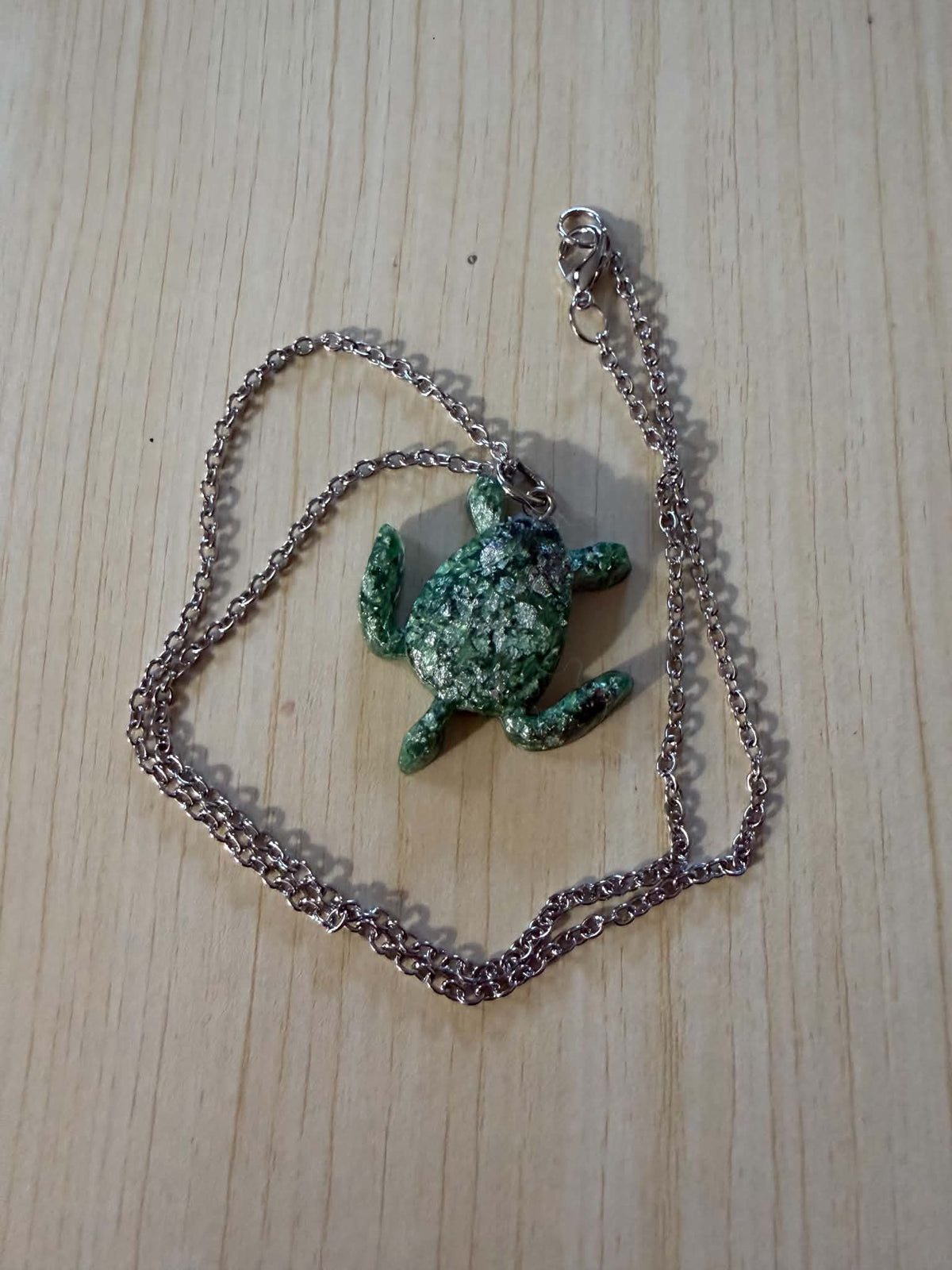 Green & Silver Sea Turtle Pendant Necklace