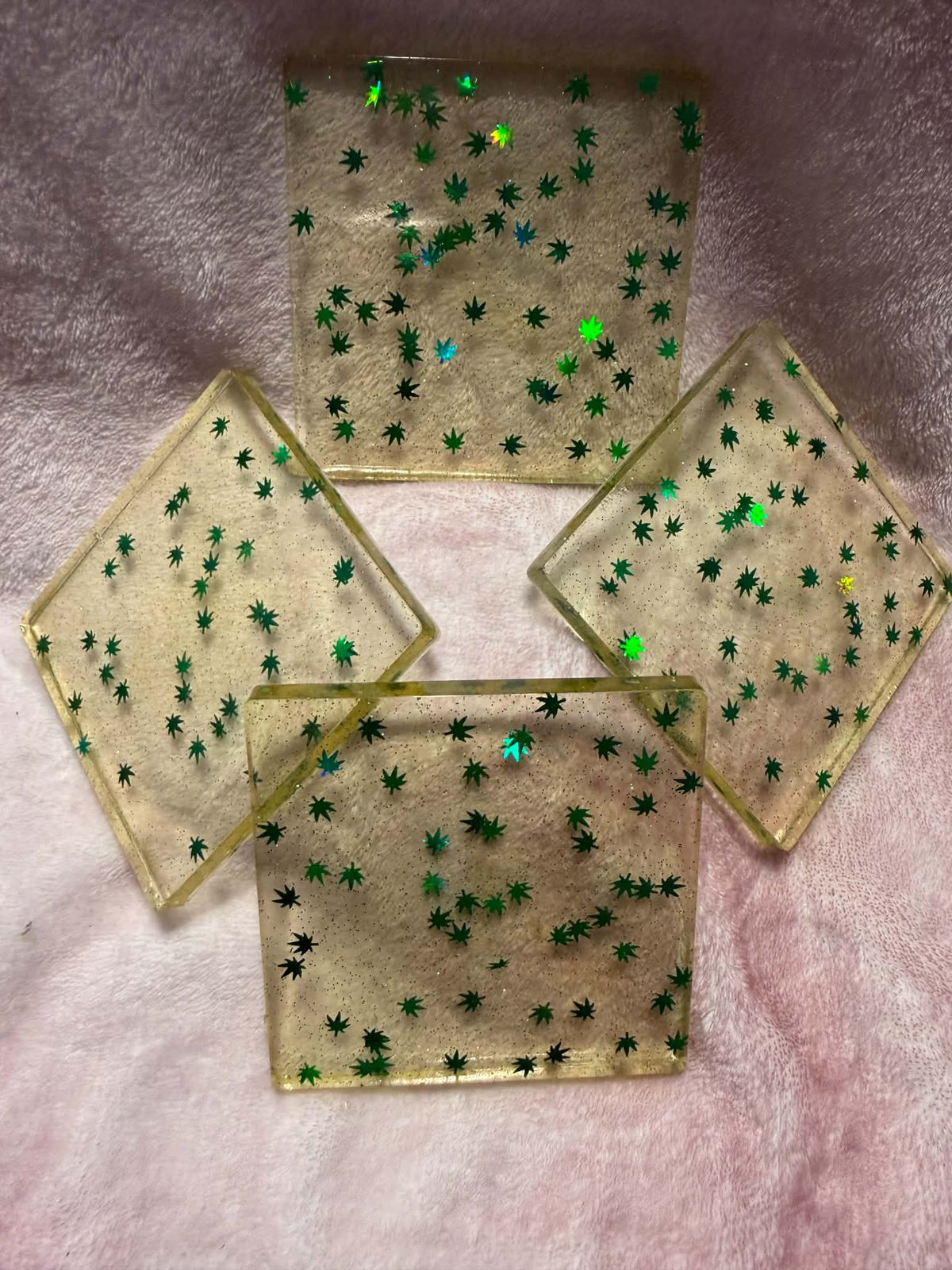 Herbal Leaf 4-Piece Coaster Set with Holder